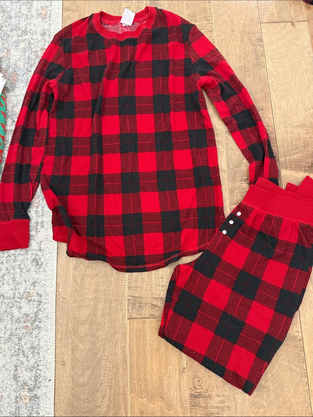 Women’s small Red and Black Buffalo Plaid Pajama Set - waffle knit